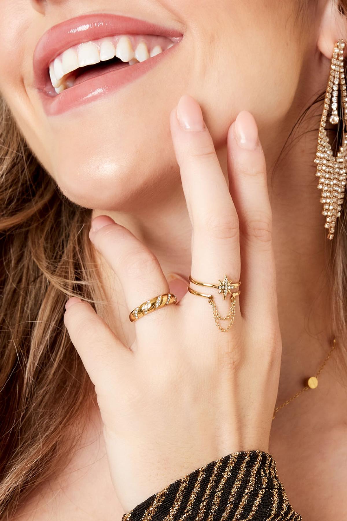 Stainless steel gold star chain ring