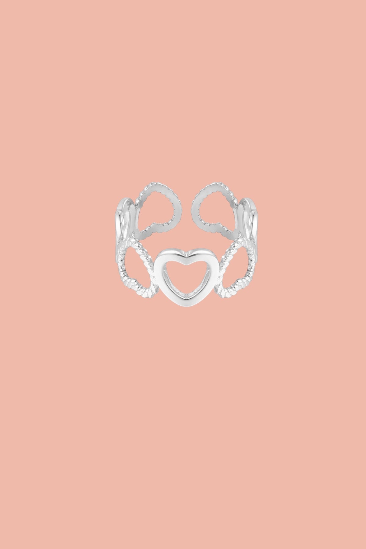 Stainless steel ring with open hearts