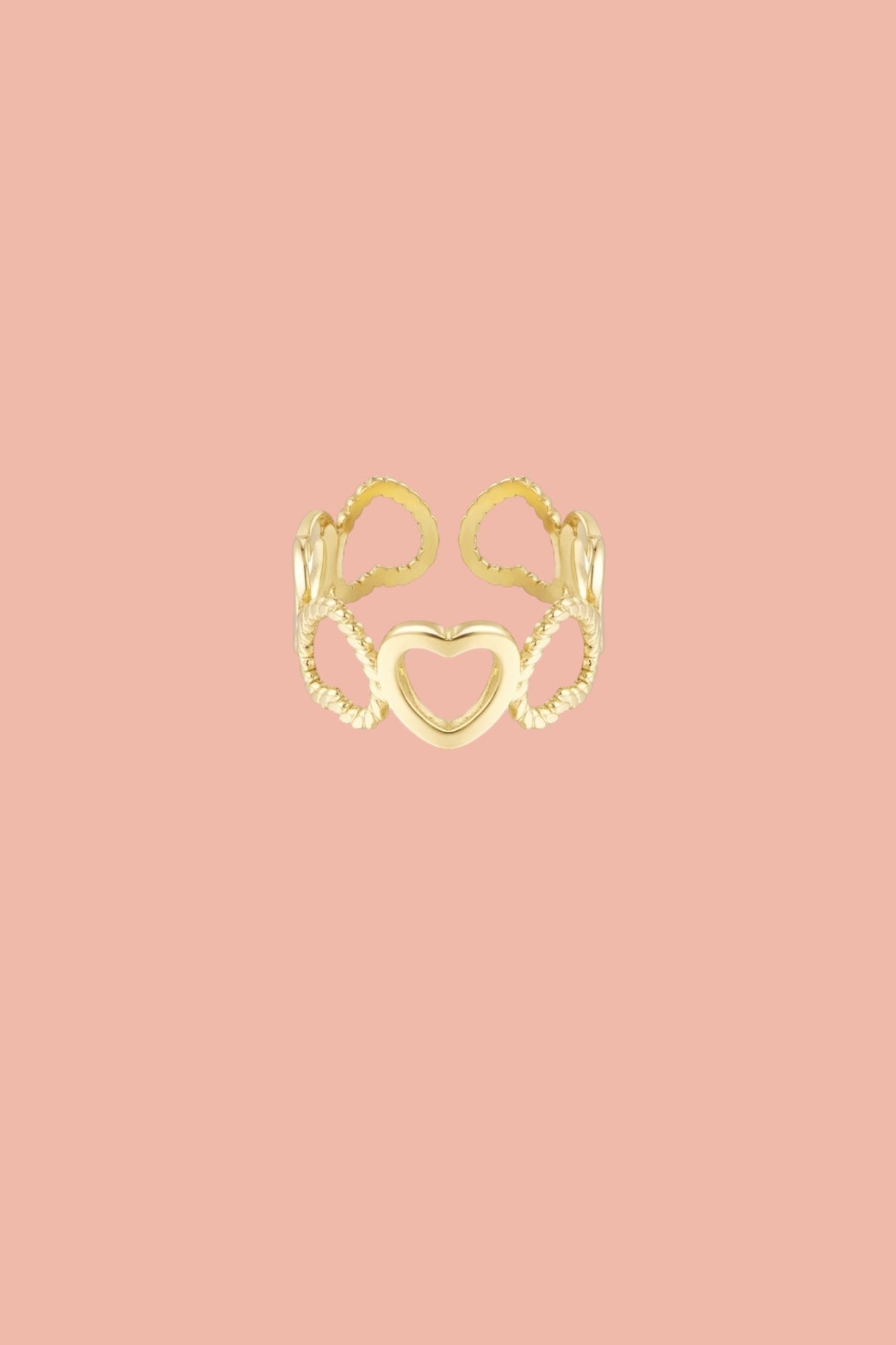 Stainless steel ring with open hearts