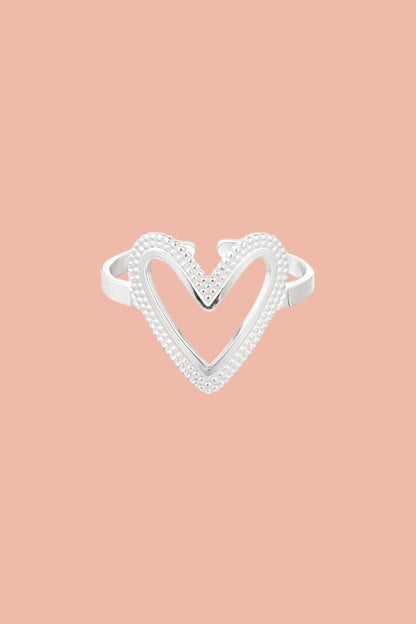Stainless steel ring with a open heart