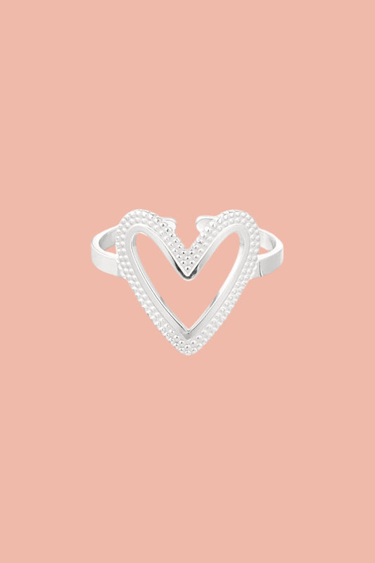 Stainless steel ring with a open heart