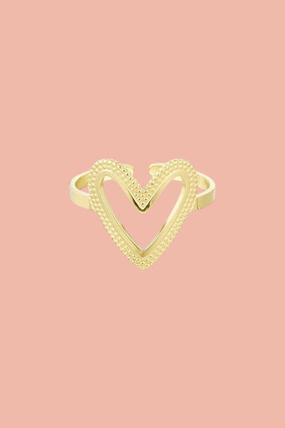 Stainless steel ring with a open heart