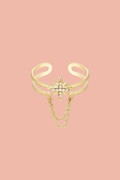 Stainless steel gold star chain ring