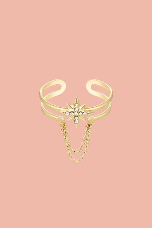 Stainless steel gold star chain ring