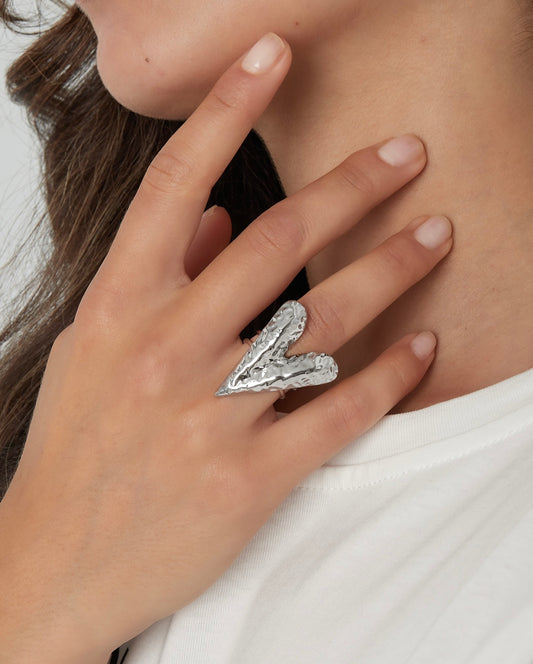 Stainless steel gold heart ring