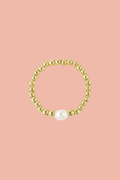 Gold hematite & pearl ring