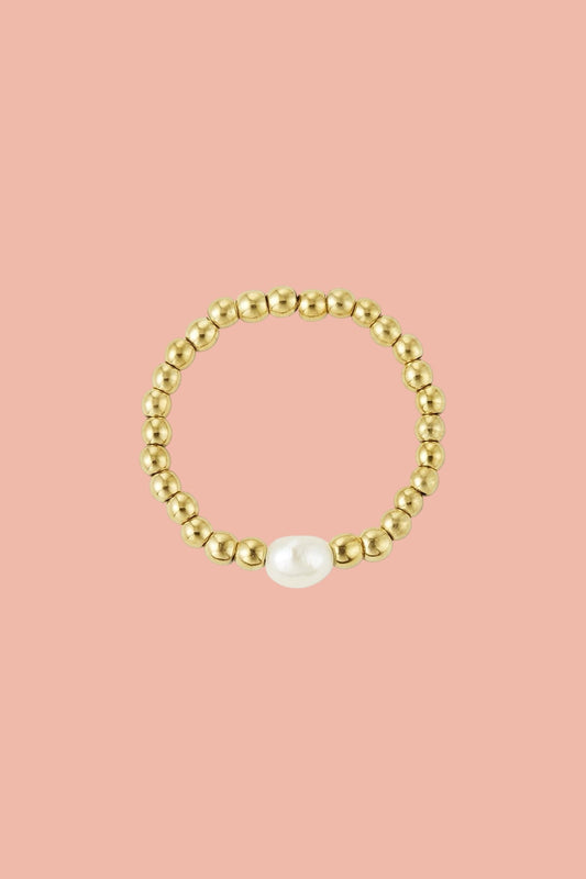 Gold hematite & pearl ring
