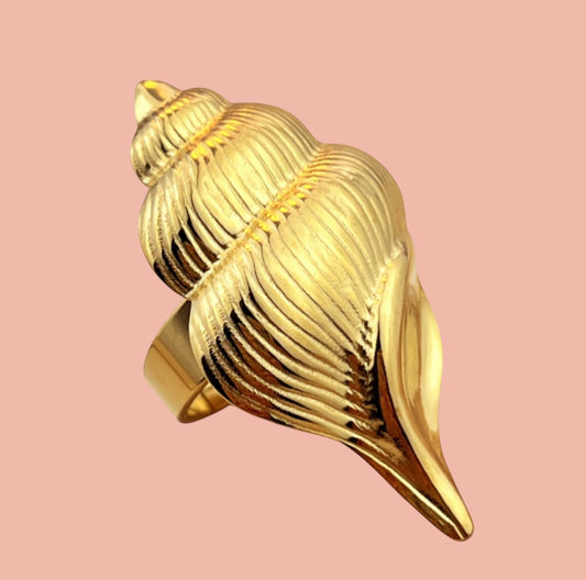 Stainless steel golden whelk ring