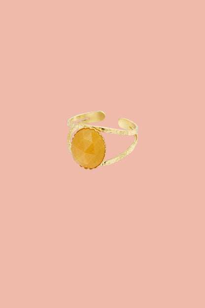 Stainless steel oval ring with a natural stone