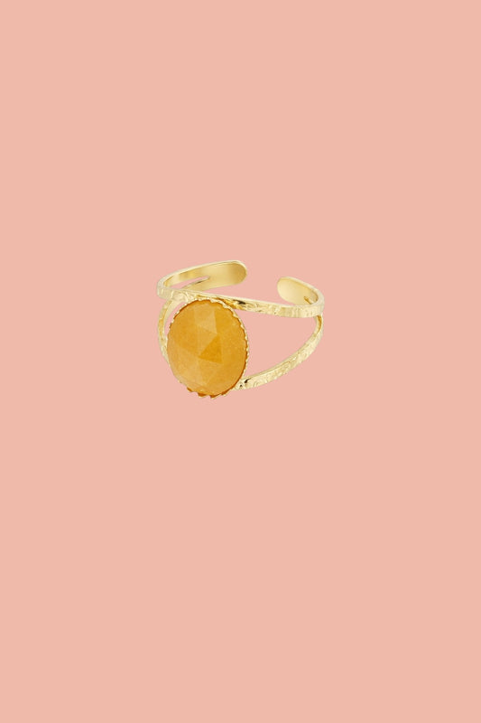 Stainless steel oval ring with a natural stone