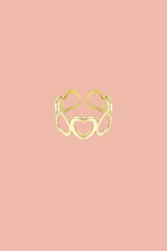 Stainless steel ring with open hearts