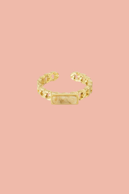 Stainless steel rectangular gemstone ring